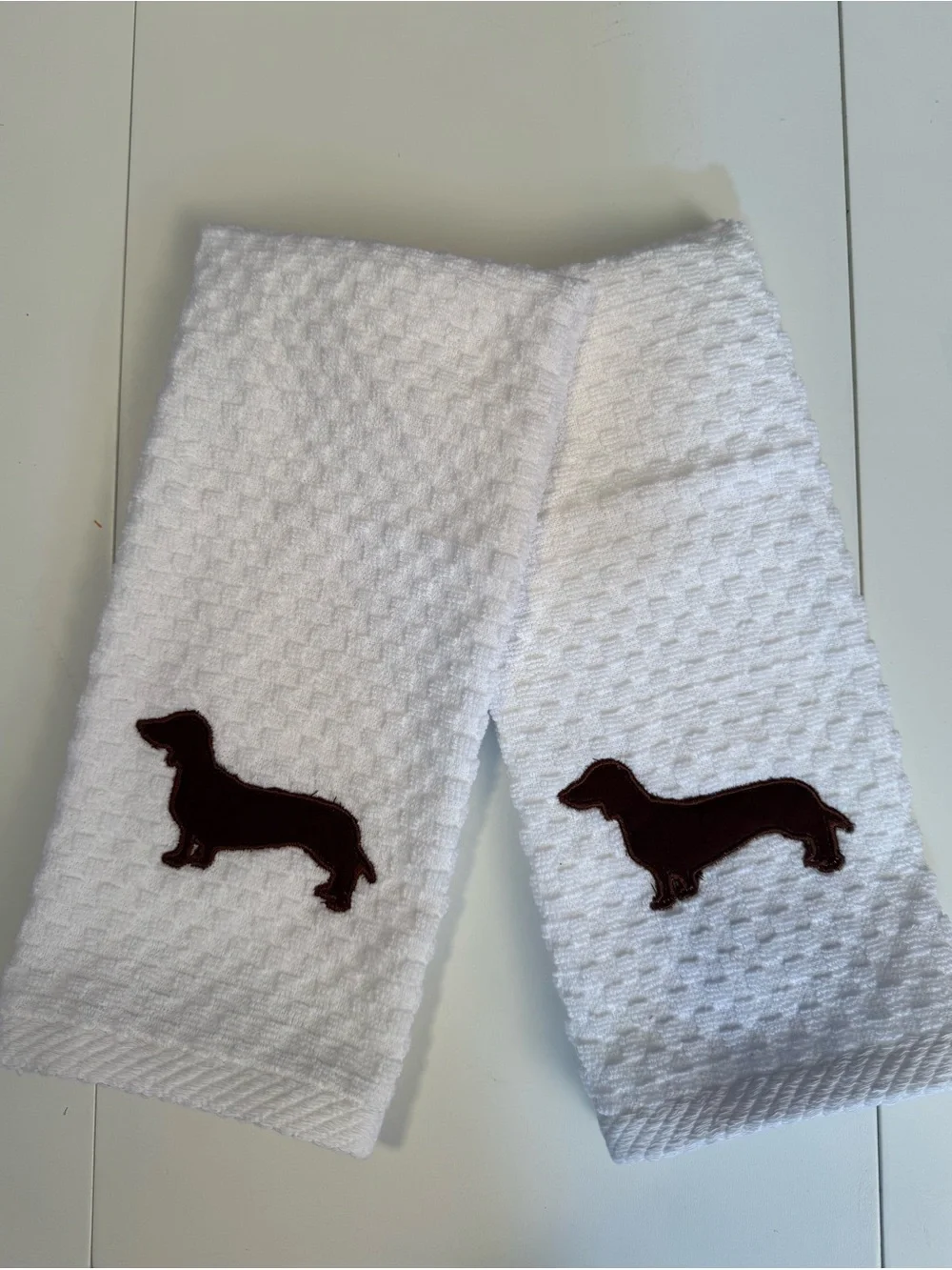 White Dachshund Embroidered Dog Hand Towels - Set of 2 NEW Made to order